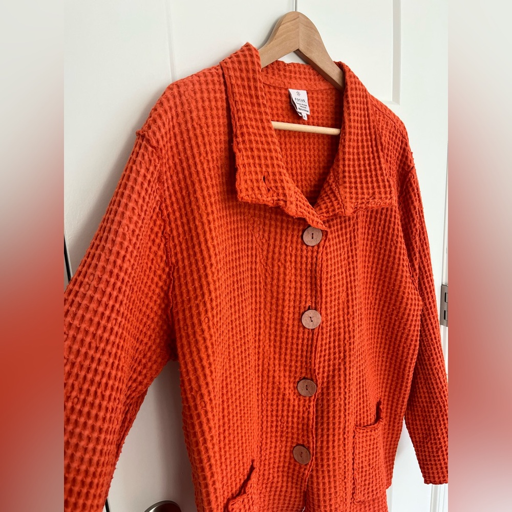 Focus Waffle Knit Button Front Jacket Cardigan Sh… - image 2